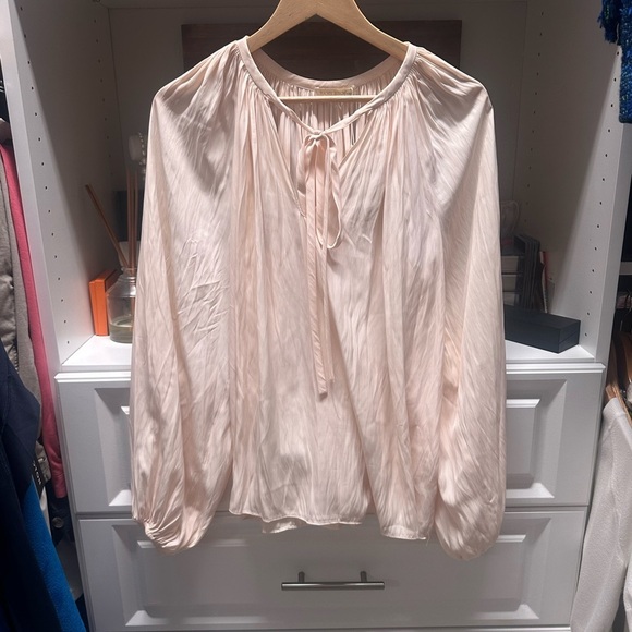 Ramy Brook Cream Blouse with Tie Front and Voluminous Sleeves - Picture 2 of 9